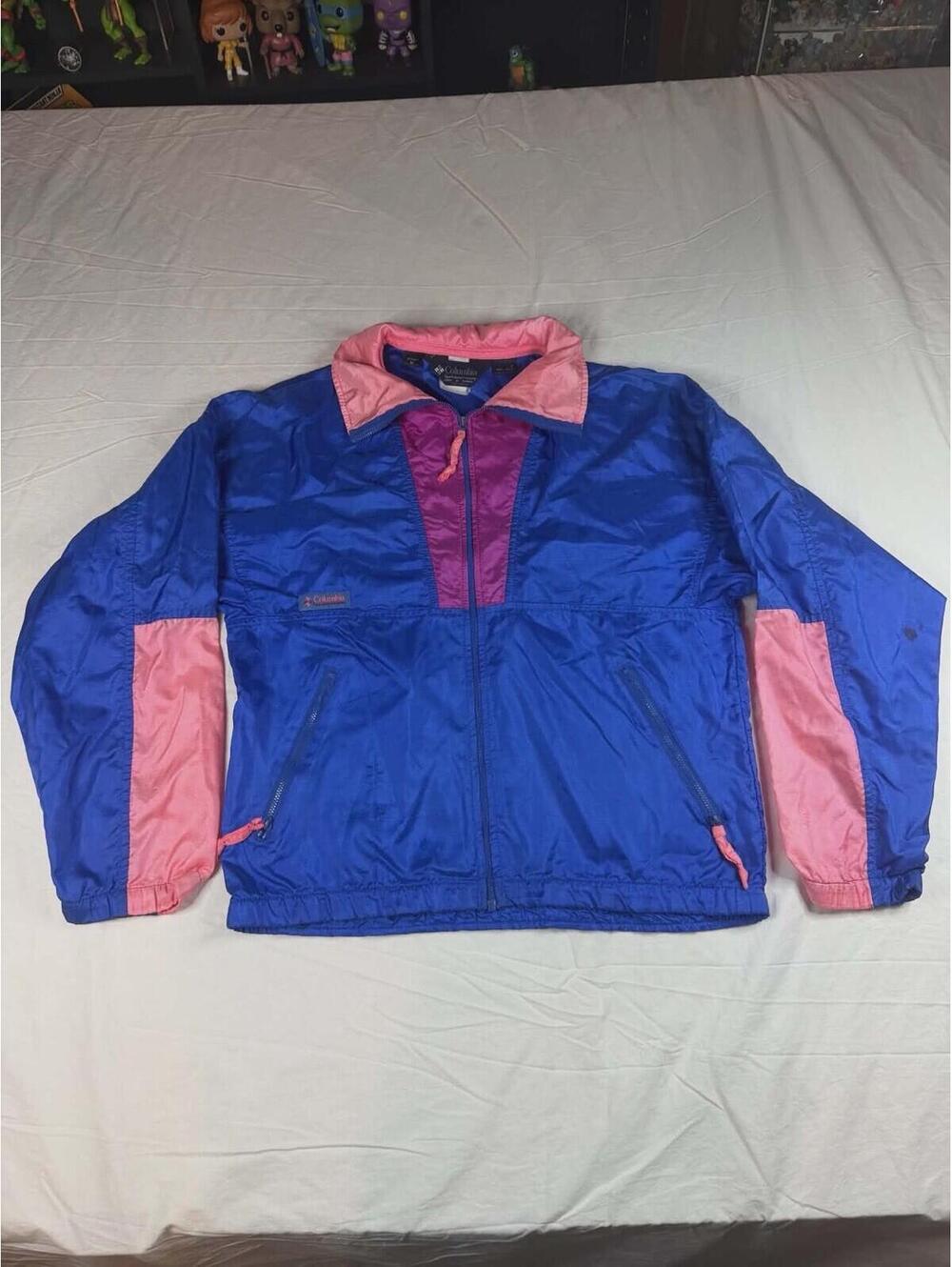 🧥✨ Vintage Columbia 90s Colorblock Windbreaker Jacket M Blue Pink Full Zip